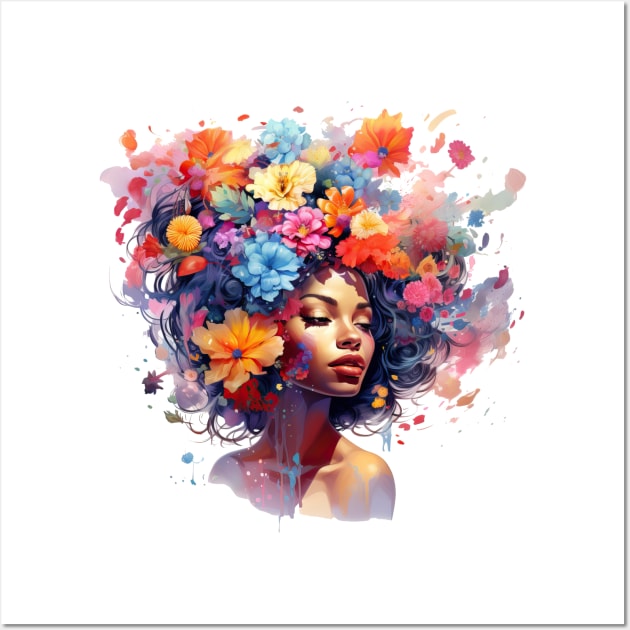 Woman with flowers on her head Wall Art by RosaliArt